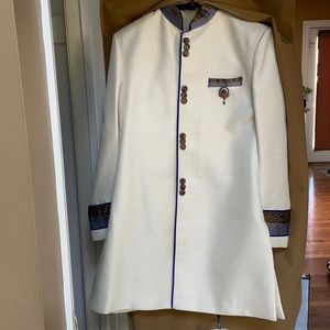 Ivory and royal blue men’s sherwani.